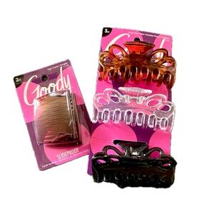 Goody Hair Claw Clip Set - Black, Brown, Clear & 2pc Slide Proof Hair Combs